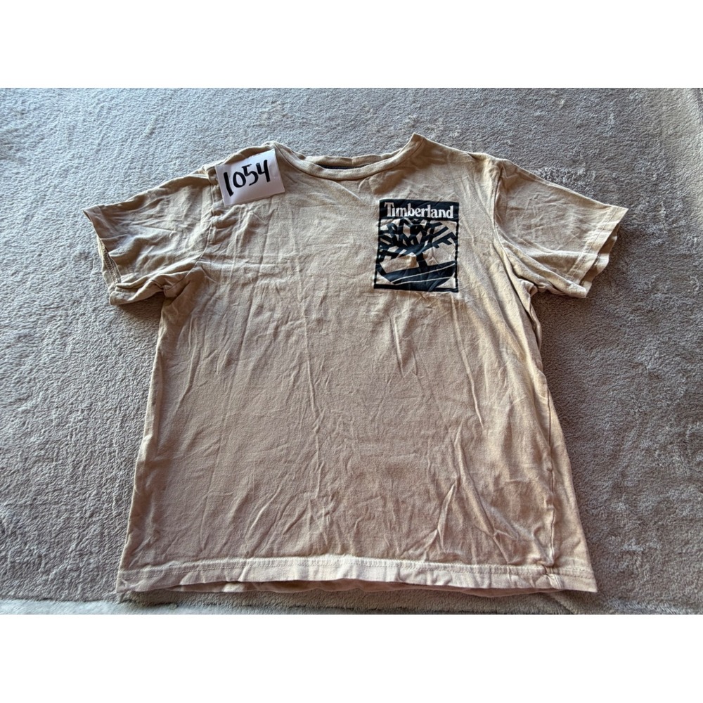 Timberland Graphic Tee Boys M 10/12 Tan Short Sleeve Logo TLSGB08F-210